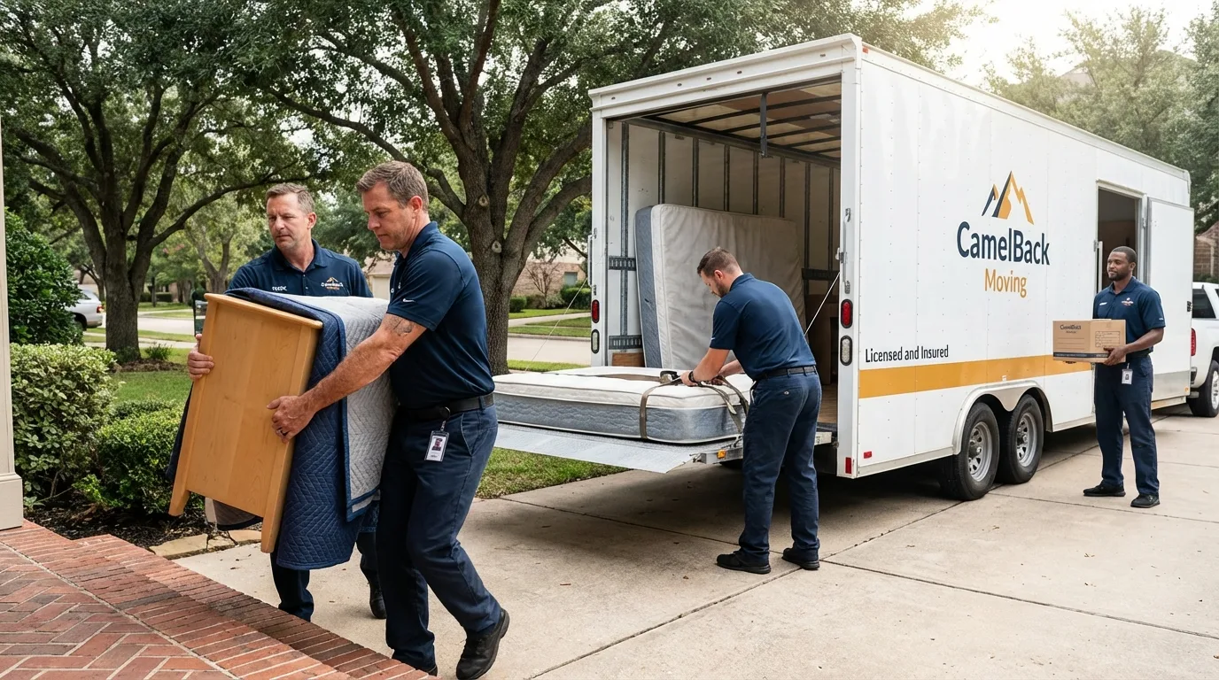 Crew loading residential truck for cross-state move from Lamar, AR